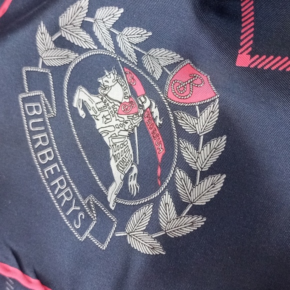Vintage Burberrys Silk Scarf Knight Logo Blue/Red - Picture 5 of 5